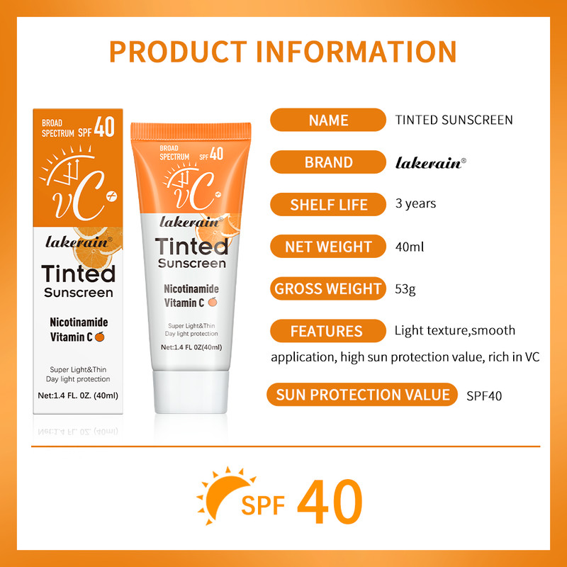 Tinted Moisturizing VC Sunscreen SPF40 Skin Protection Refreshing Makeup Sunscreen Cream With UV An 5