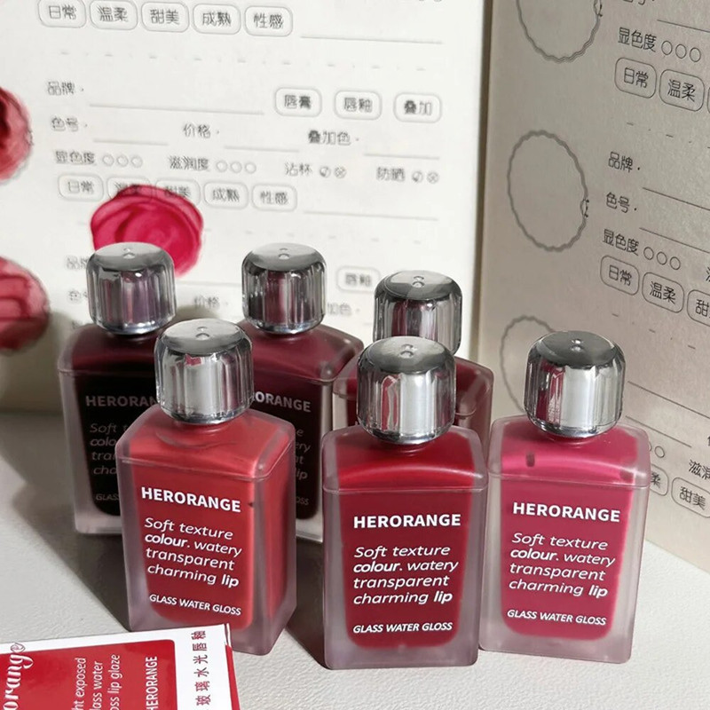 Lightly Glass Water Gloss, Herorange Lip Glaze, Mirror Moisturizing Plump Lips, Long-Lasting Makeup, No Cup Sticking