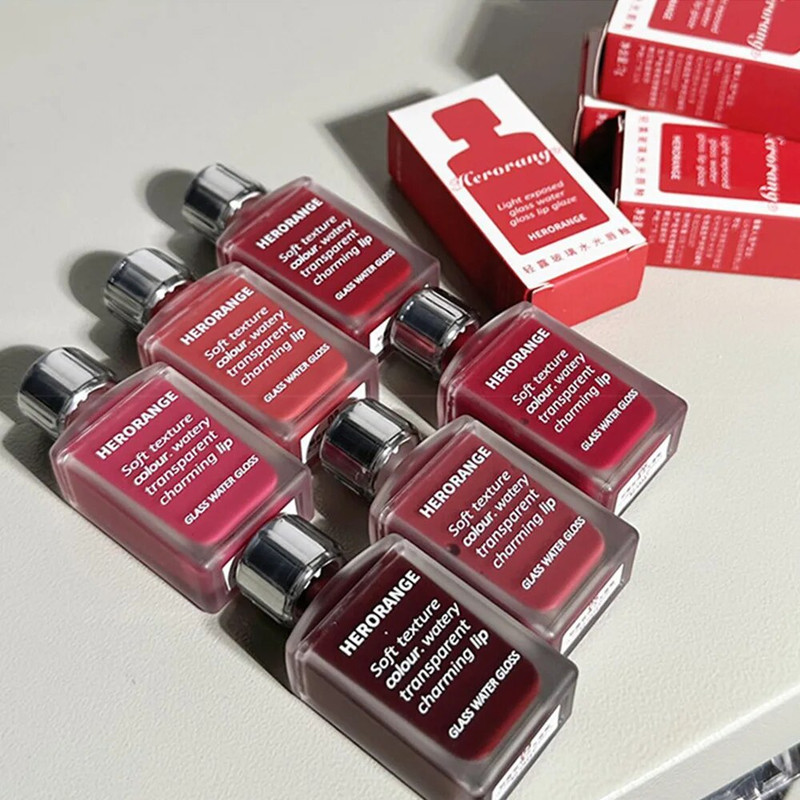 Lightly Glass Water Gloss, Herorange Lip Glaze, Mirror Moisturizing Plump Lips, Long-Lasting Makeup, No Cup Sticking