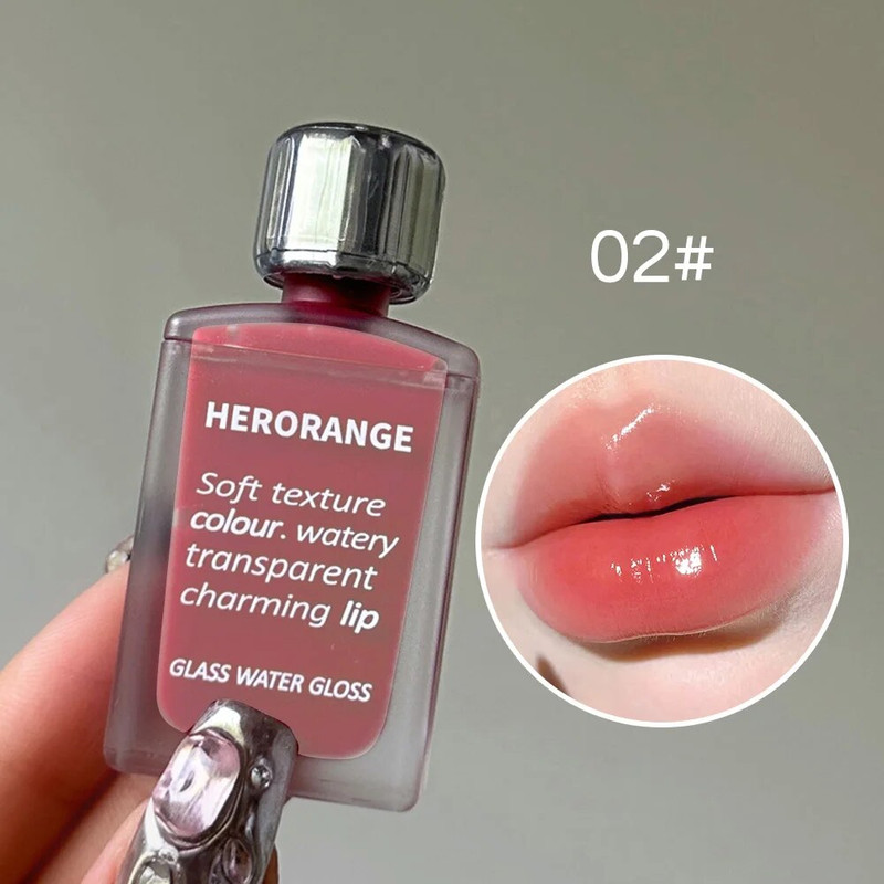 Lightly Glass Water Gloss, Herorange Lip Glaze, Mirror Moisturizing Plump Lips, Long-Lasting Makeup, No Cup Sticking