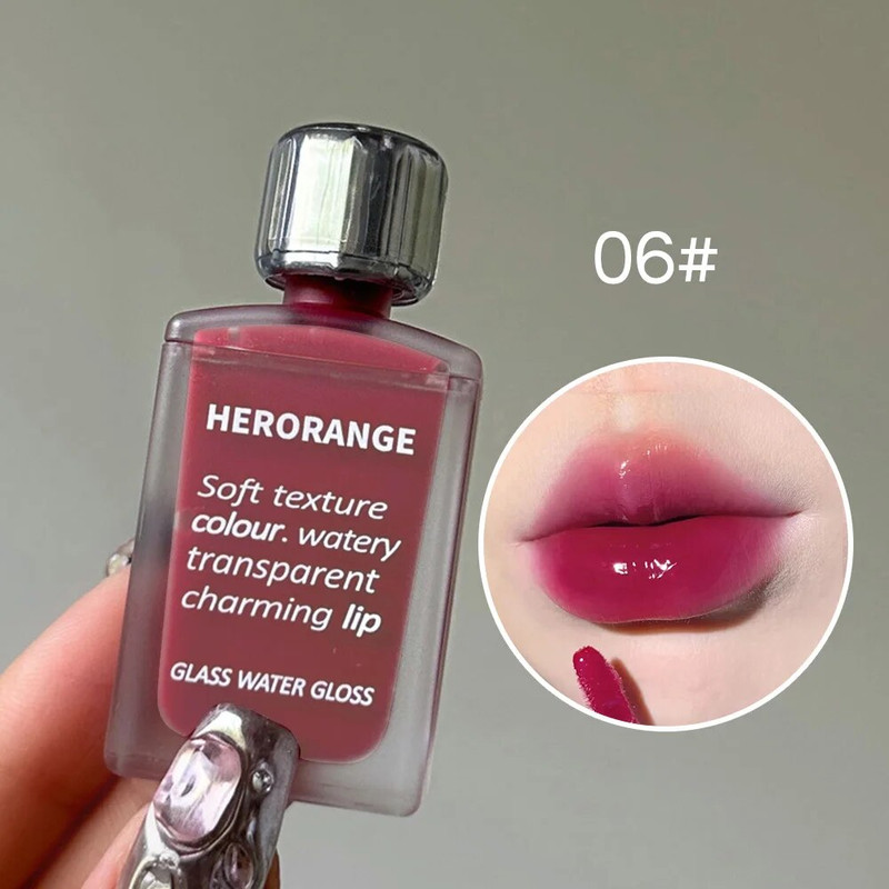 Lightly Glass Water Gloss, Herorange Lip Glaze, Mirror Moisturizing Plump Lips, Long-Lasting Makeup, No Cup Sticking