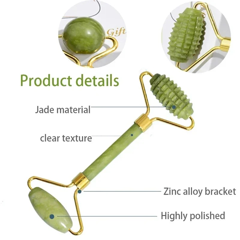 Premium Natural Jade Roller Face Gua Sha Stone Body Neck Massager Eye Care Spa Massage Tools AntiA 3