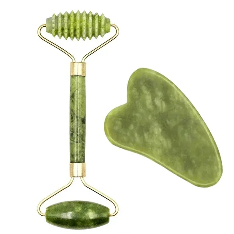 Premium Natural Jade Roller Face Gua Sha Stone Body Neck Massager Eye Care Spa Massage Tools AntiA 10