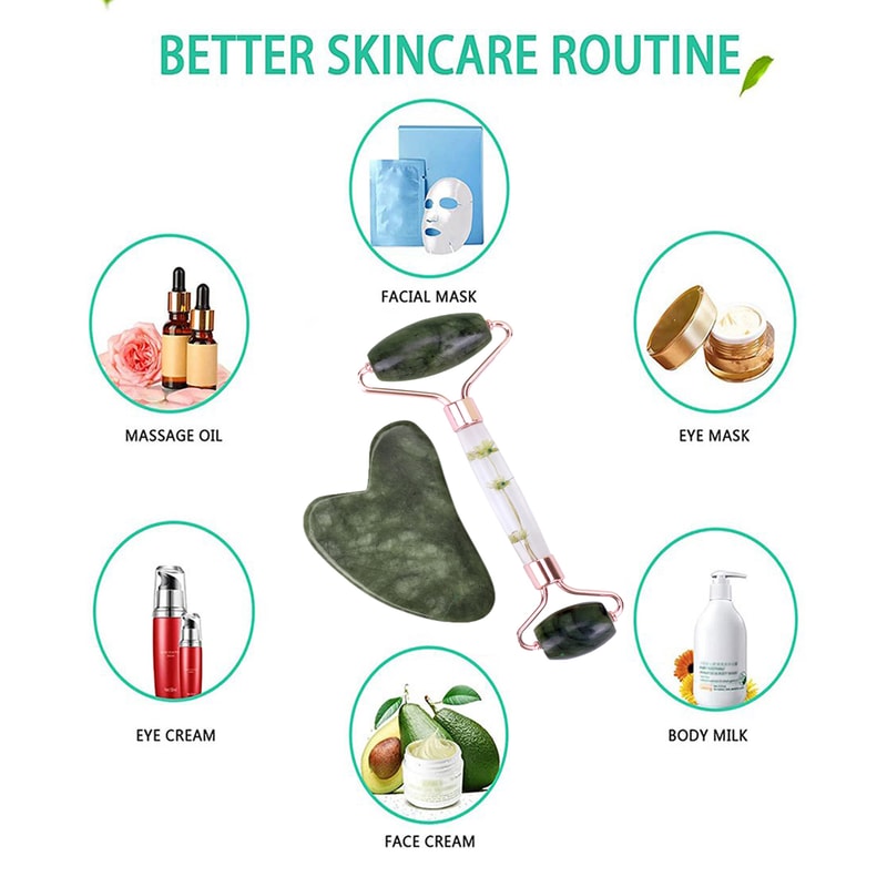 Natural Jade Gua Sha Jade Roller Set Facial Massager For Skin Care Neck Body Beauty Tools Slim Li 3