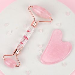 natural jade gua sha & jade roller set, facial massager for skin care, neck & body beauty tools, slim lift scraping