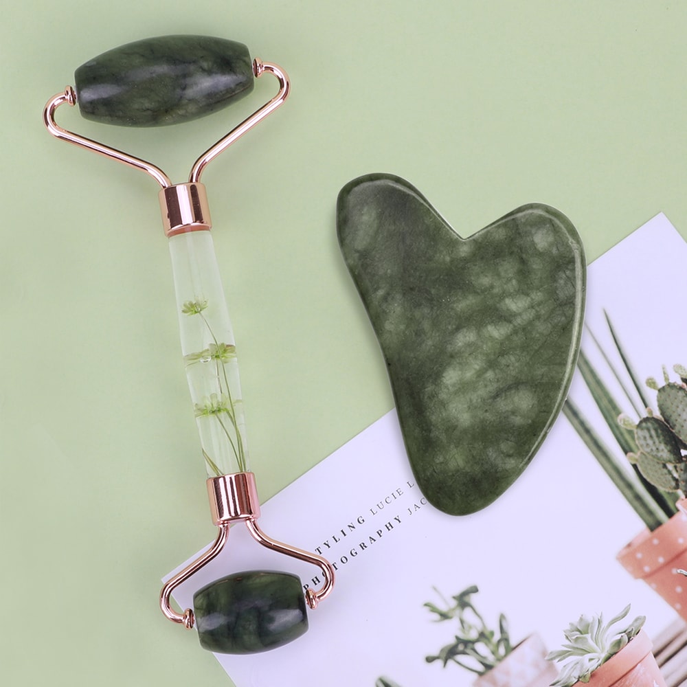 Natural Jade Gua Sha Jade Roller Set Facial Massager For Skin Care Neck Body Beauty Tools Slim Li 10
