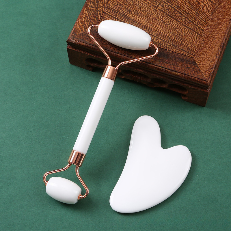 Pink Natural Resin Jade Roller Gua Sha Scraper Set Face Lift Massager AntiWrinkle  Double Chin Remo 3