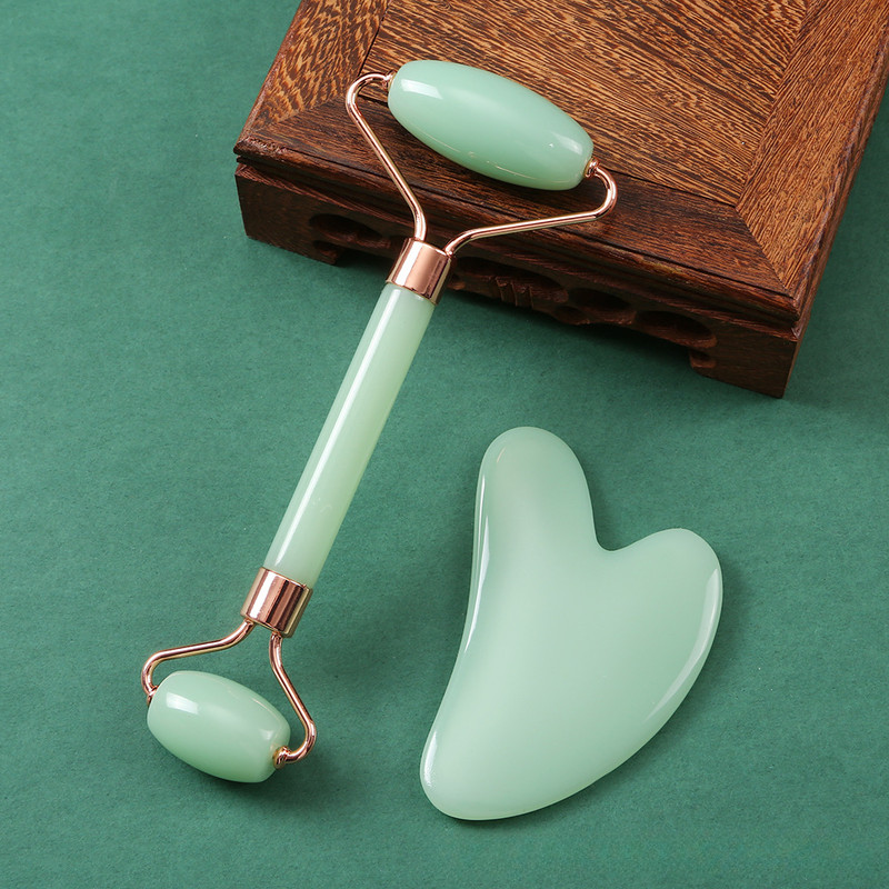 Pink Natural Resin Jade Roller Gua Sha Scraper Set Face Lift Massager AntiWrinkle  Double Chin Remo 8