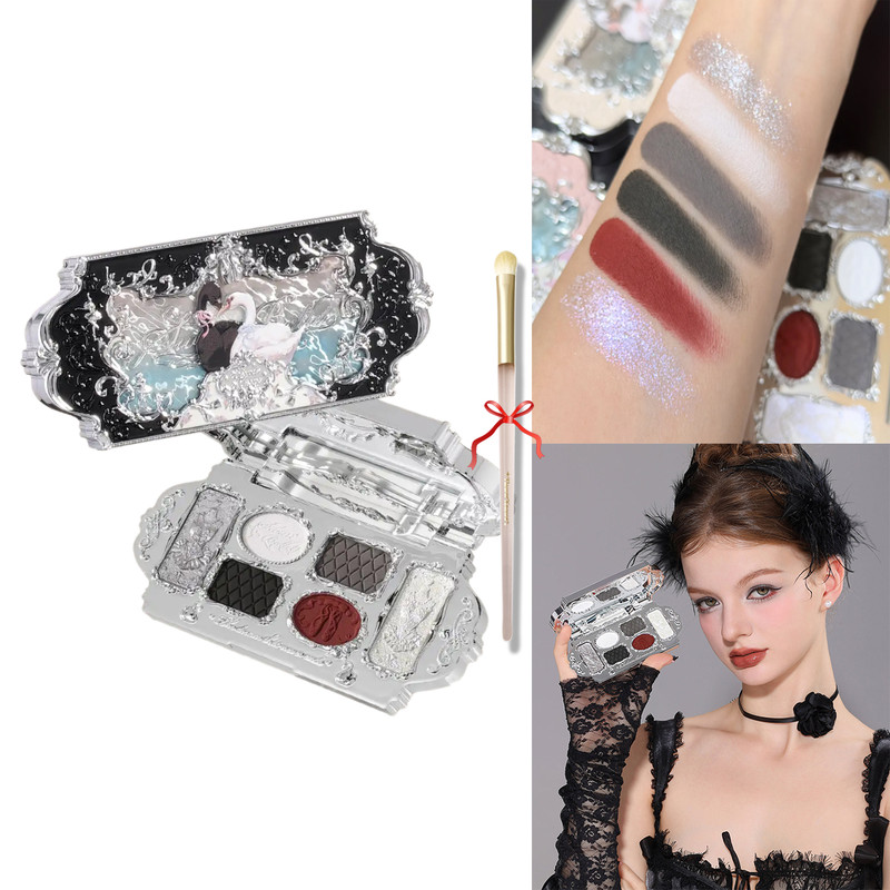 Waterproof Flower Knows Swan Ballet 6 Color Eyeshadow Palette With Matte Shimmer Pearl  Glitter Hig 6