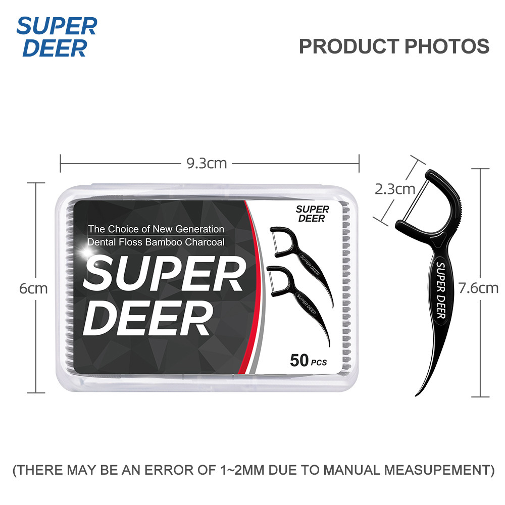 Super Deer Twinline Dental Floss 500Pcs Bamboo Charcoal Toothpick With Thread For Deep Clean Betwee