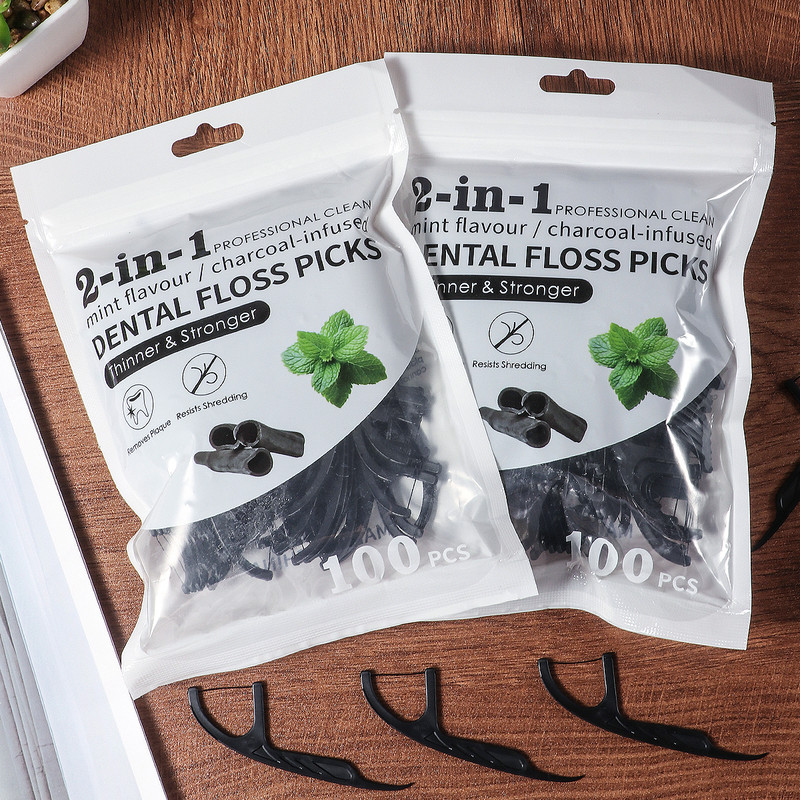 Bamboo Charcoal Mint Dental Floss Stick Interdental Cleaning Tool With Free Dental Floss Box Suitab 0