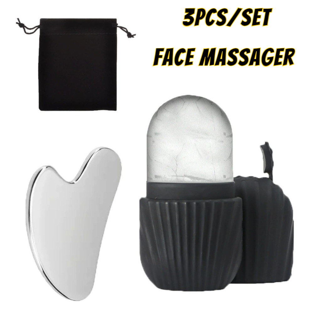 Ice Face Roller With Stainless Steel Gua Sha Board Set Face Massage Roller  Facial Massager For Lif 0