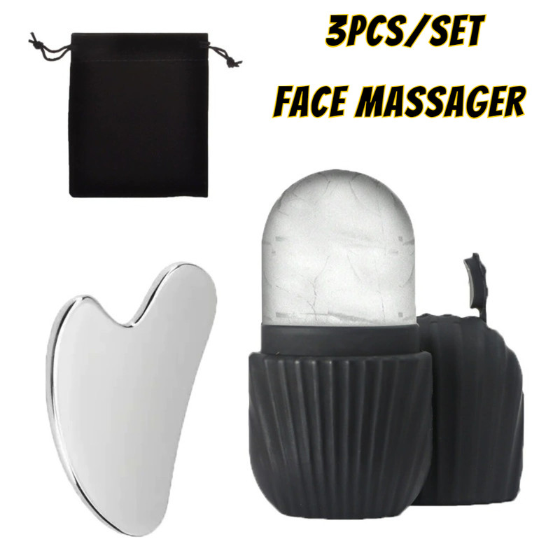 Ice Face Roller With Stainless Steel Gua Sha Board Set Face Massage Roller  Facial Massager For Lif 0