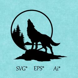 wolf svg, wolf head, wolf howling at the moon, hunting svg, eps, ai