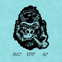 gorilla svg, gorilla head, gorilla with cigarette, majestic gorilla, gorilla scream, digital svg, eps, ai