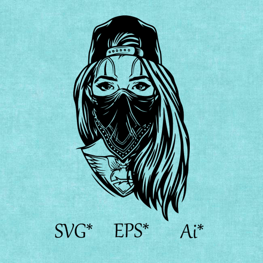 Girl In Cap SVG Beautiful Face Mask Loose Hair Closed Face Digital SVG EPS AI