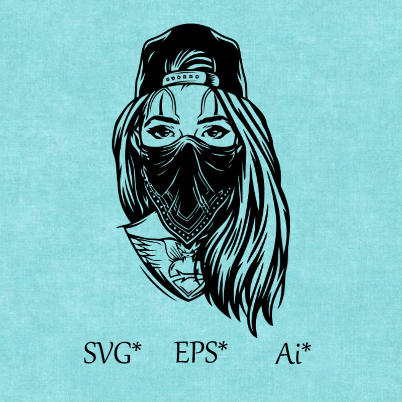 Girl In Cap SVG Beautiful Face Mask Loose Hair Closed Face Digital SVG EPS AI