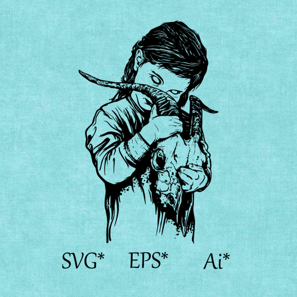 Girl SVG Goat Skull Horror Movie Girl Without Eyes Hug Digital SVG EPS AI