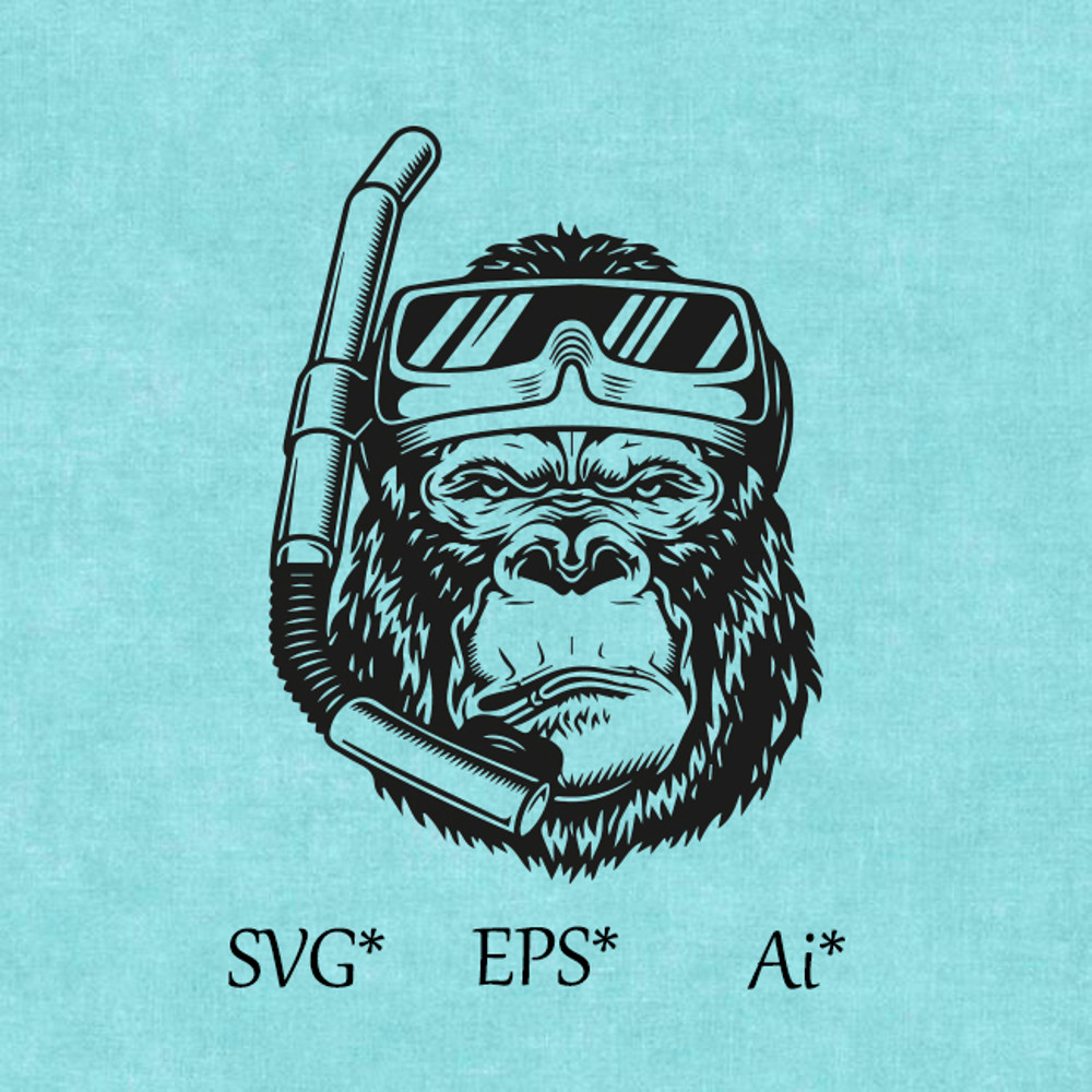 Gorilla SVG Masked Gorilla Diving Serious Gorilla Tube Goggles Digital SVG EPS AI