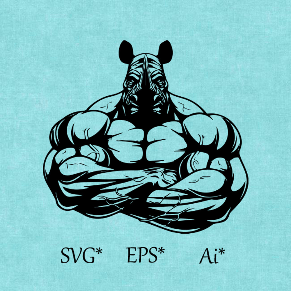 Rhino SVG Bodybuilder Muscleman Athlete Pumped up Rhino Bodybuilder Gym Digital SVG EPS AI