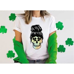 lucky skeleton head st patricks day shirt shamrock leaf