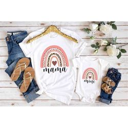 ama mini cute leopard rainbow t shirt mom and daughter