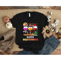 appy hallothanksmas wine t shirt halloween wine glass
