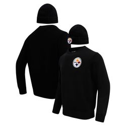 Mens Pittsburgh Steelers Pro Standard Black Crewneck Pullover Sweater   Cuffed Knit Hat Box Gift Set