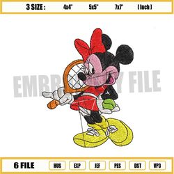 minnie mouse plays tennis embroidery png