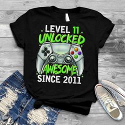 11 year old boy level 11 unlocked awesome 2011 11th birthday t shirt