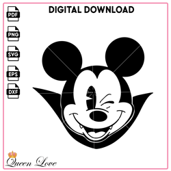 Vampire Winky Mickey Svg Digital Files, Halloween Coloring Pages, Kids Coloring Pages