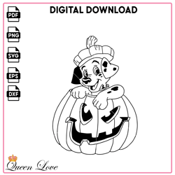 Dalmatian In Pumpkin Svg (101 Dalmatians) Digital Files ,halloween Coloring Page, Halloween Coloring Page