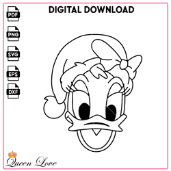 Santa Hat Daisy Duck SVG Digital Files, Christmas Coloring Pages