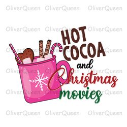 hot cocoa and christmas movies, christmas png, pink merry christmas png