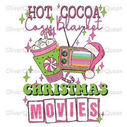 hot cocoa cozy blanket christmas movies, christmas png, retro christmas coffee