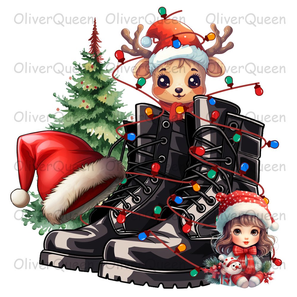 Christmas Army Boots Clipart, Christmas PNG, Christmas PNG Sublimation.jpg