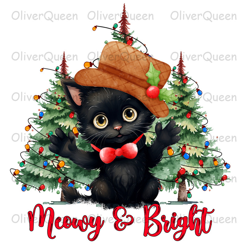 Meowy And Bright, Christmas PNG, Christmas PNG Sublimation.jpg