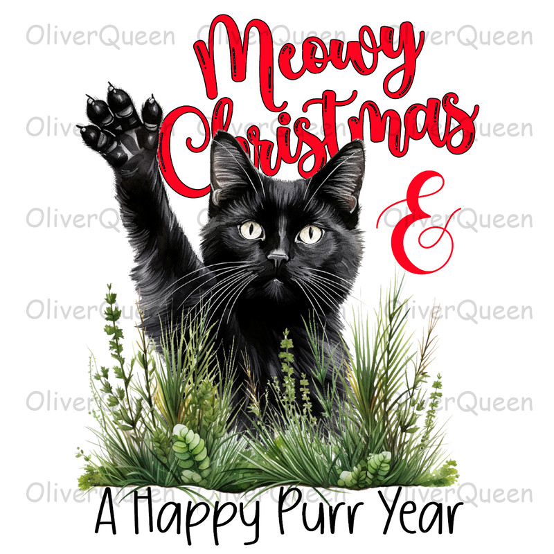 Meowy Christmas And A Happy Purr Year, Christmas PNG, Christmas PNG Sublimation.jpg