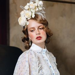white floral wedding fascinator hat bride