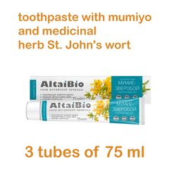 3 tubes mumiyo toothpaste-St. John's wort complex care 75 ml ,antimicrobial, anti-inflammatory strengthens enamel and gu