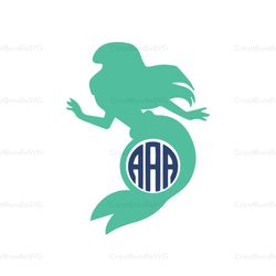 Disney Princess Monogram SVG, Ariel Princess SVG, Disney SVG, Disney Characters SVG, Cartoon, Movie Silhouette