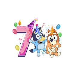 Bluey and Bingo Happy Seventh Birthday PNG