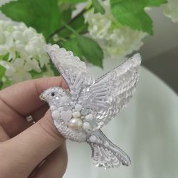 Dove jewelry brooch beaded, dove pin, white bird jewelry, dove jewelry, dove brooch