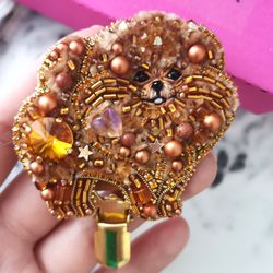 Pomeranian jewelry brooch with ring number clip, pet portrait jewelry, pomeranian brooch, dog show, pom jewelry, pom pin