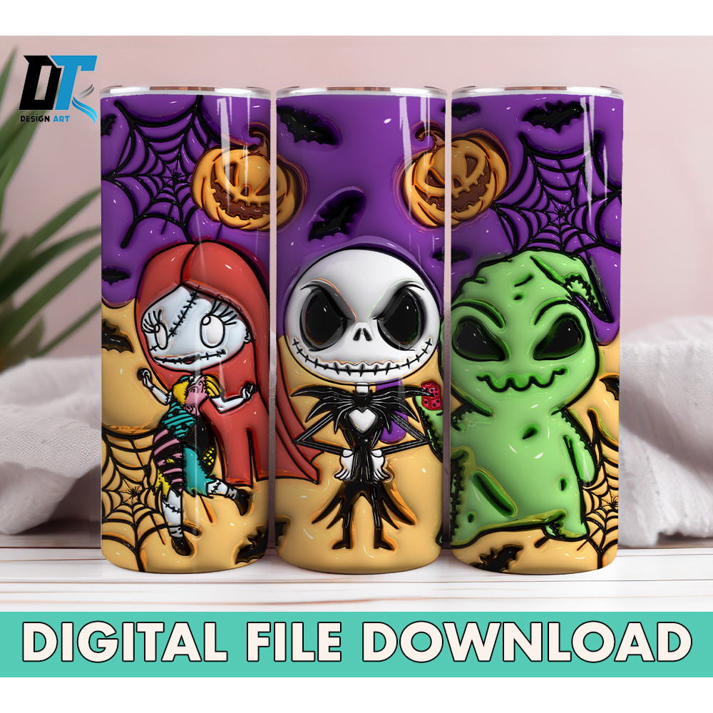 Inflated Cartoon Halloween Tumbler Design Png 3D Spooky Vibes Tumbler Wrap 20oz Sublimation Nightmare Scary Tumbler 0