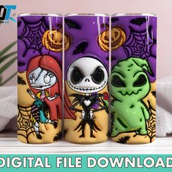 inflated cartoon halloween tumbler design png, 3d spooky vibes tumbler wrap, 20oz sublimation, nightmare scary tumbler