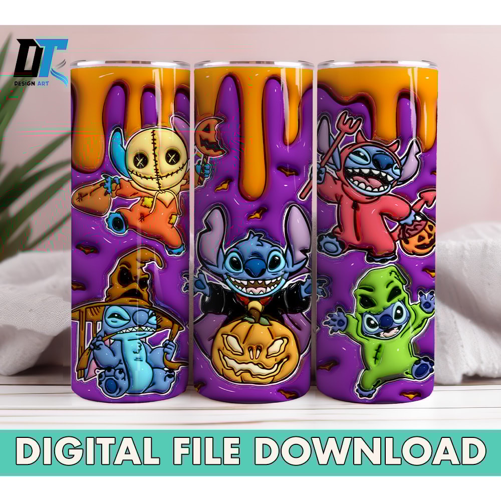 Inflated Cartoon Halloween Tumbler Design Png 3D Spooky Vibes Tumbler Wraps 20oz Skinny Sublimation Digital Downloads 0