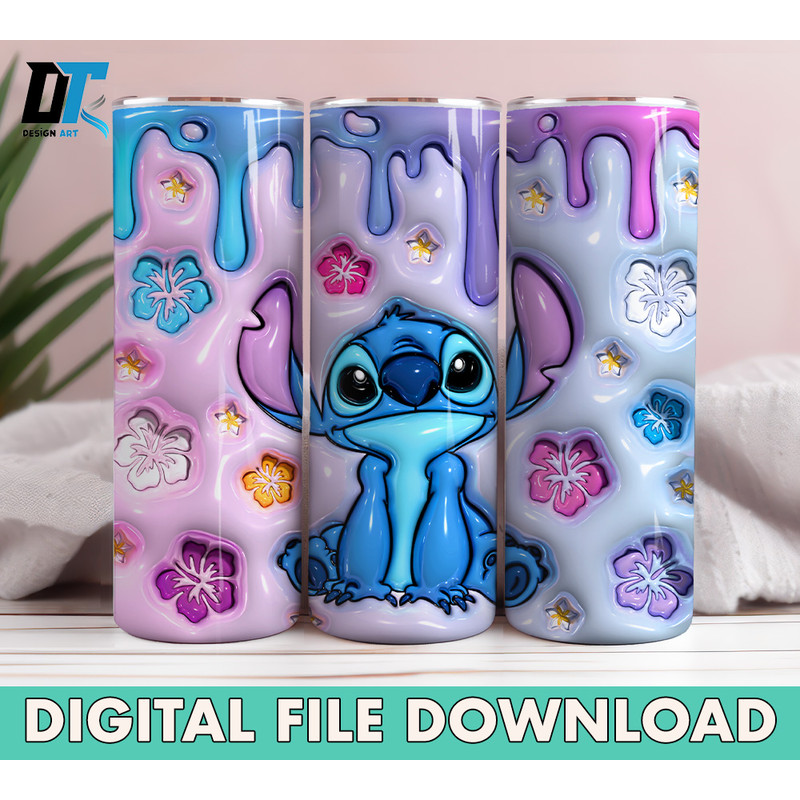 Inflated Stitch Tumbler Design Png 3D Stitch Tumbler Wraps 20oz Skinny Sublimation Digital Downloads 3D Puffy Stitch 0