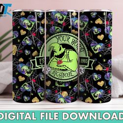 cartoon halloween tumbler wrap, 20oz skinny tumble wrap, scary nightmare tumbler png, your worst nightmare est 1993