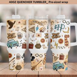 magic wizard 40oz tumbler wrap png, hp quencher tumbler sublimation, wizard tumbler png, potterhead tumbler, magic wrap